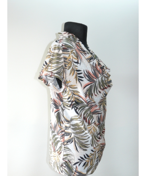 Bluzka kimono z luźnym dekoltem i wzorem - liście paproci